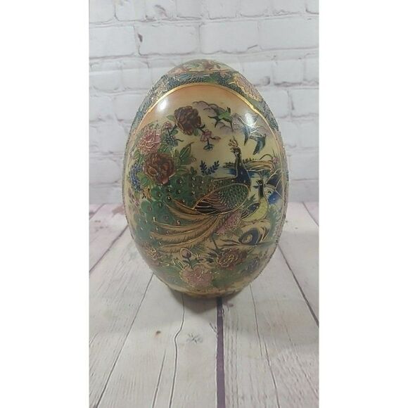 Vintage Asian Satsuma Pracock Porcelain Egg - Picture 1 of 6